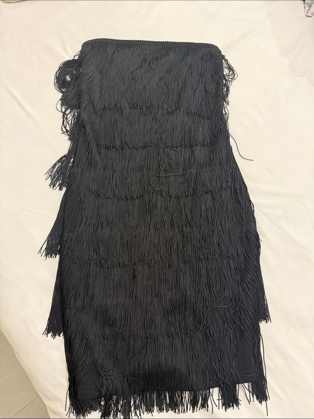 PrettyLittleThing Black Strapless Fringe Cocktail Dress